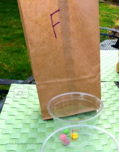 Use lunch bags to hide jelly beans in Jelly Bean Taste Test