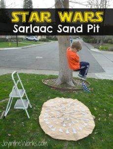 Check out this easy tutorial to make your own Star Wars Sarlaac Sand Pit for your kids to jump and swing over, just like Luke Skywalker in Return of the Jedi!