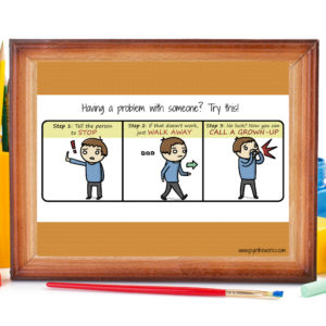 Use this fun comic to reinforce the 3 hand movements and steps for teaching conflict resolution