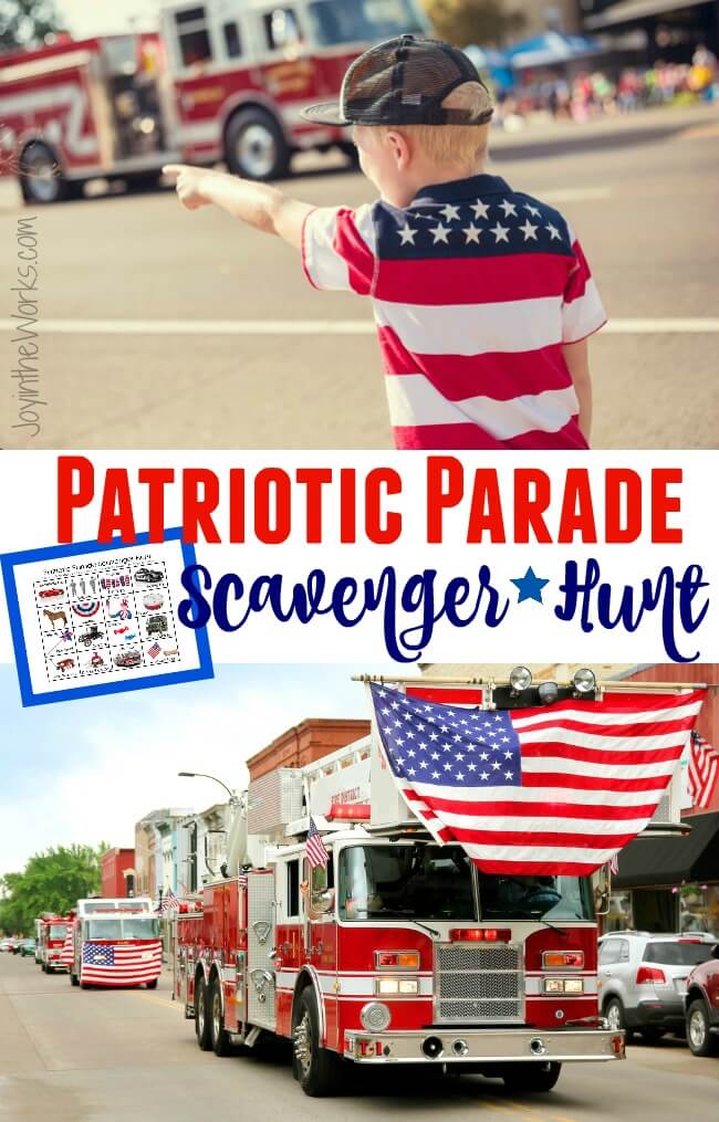 Make your town 4th of July Parade extra exciting for the kids by adding this 4th of July Parade Scavenger Hunt! Kids can find all sort of fun items from a dressed up dog to an old fashioned car! Works great for any patriotic parade making it a Memorial Day Parade Scavenger Hunt also!