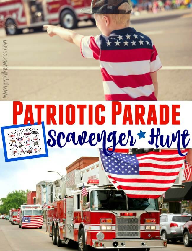 Make your town 4th of July Parade extra exciting for the kids by adding this 4th of July Parade Scavenger Hunt! Kids can find all sort of fun items from a dressed up dog to an old fashioned car! Works great for any patriotic parade making it a Memorial Day Parade Scavenger Hunt also!