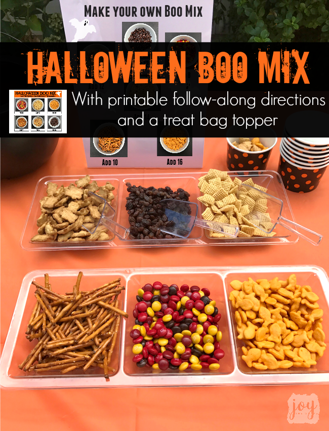 Have kids create their own Halloween Boo Mix using these printable follow-along directions! Kids can practice their counting skills and follow directions while creating a yummy treat! Even better? A Boo Mix Snack Bag Topper to go with it! Perfect for a Class Halloween Party Snack!