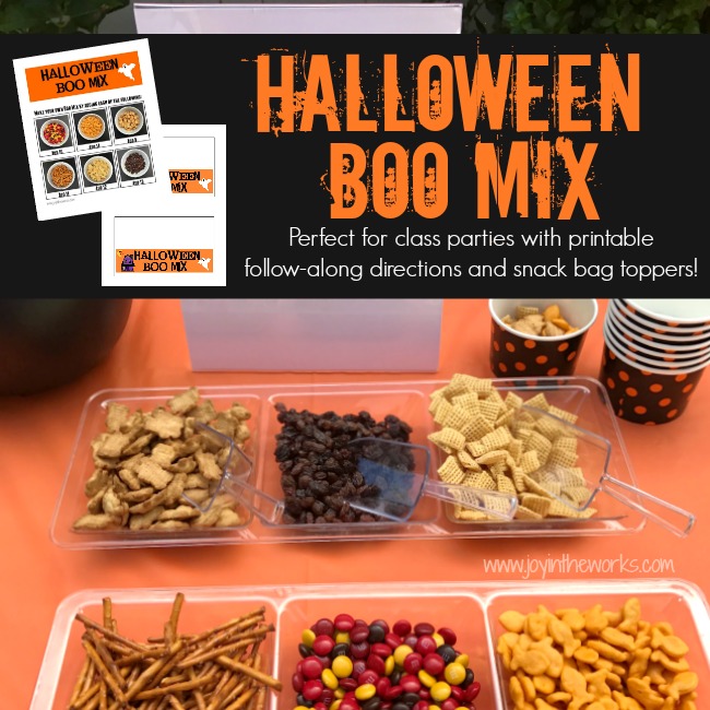 Have kids create their own Halloween Boo Mix using these printable follow-along directions! Kids can practice their counting skills and follow directions while creating a yummy treat! Even better? A Boo Mix Snack Bag Topper to go with it! Perfect for a Class Halloween Party Snack!