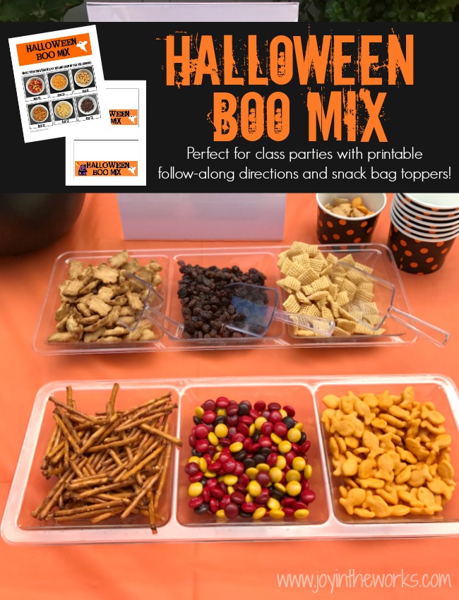 Have kids create their own Halloween Boo Mix using these printable follow-along directions! Kids can practice their counting skills and follow directions while creating a yummy treat! Even better? A Boo Mix Snack Bag Topper to go with it! Perfect for a Class Halloween Party Snack!