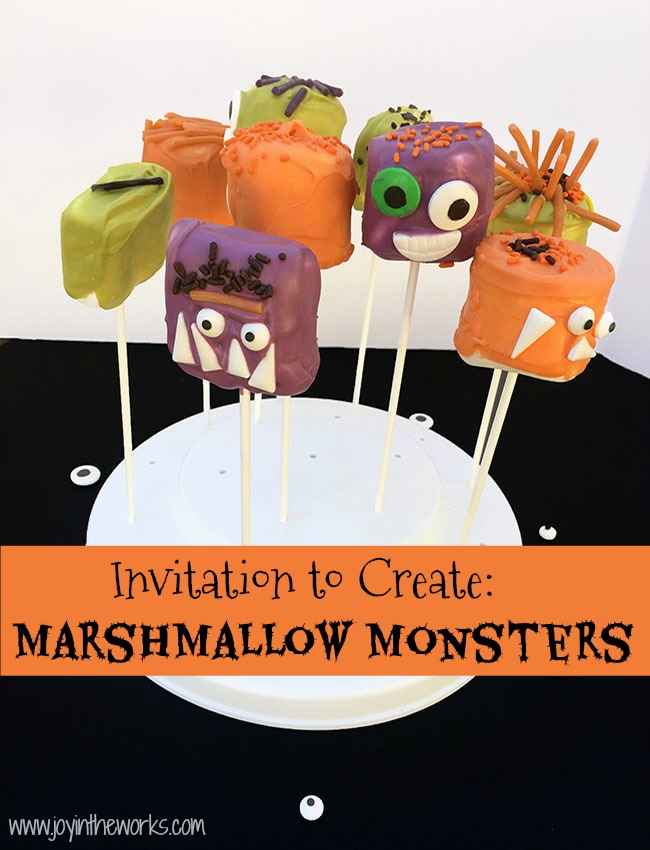 Looking for a Halloween Party Activity? These Marshmallow Monsters Halloween Treats are the perfect Halloween Invitation to Create! Plus any Halloween treat that doubles as an activity is a win in my book!