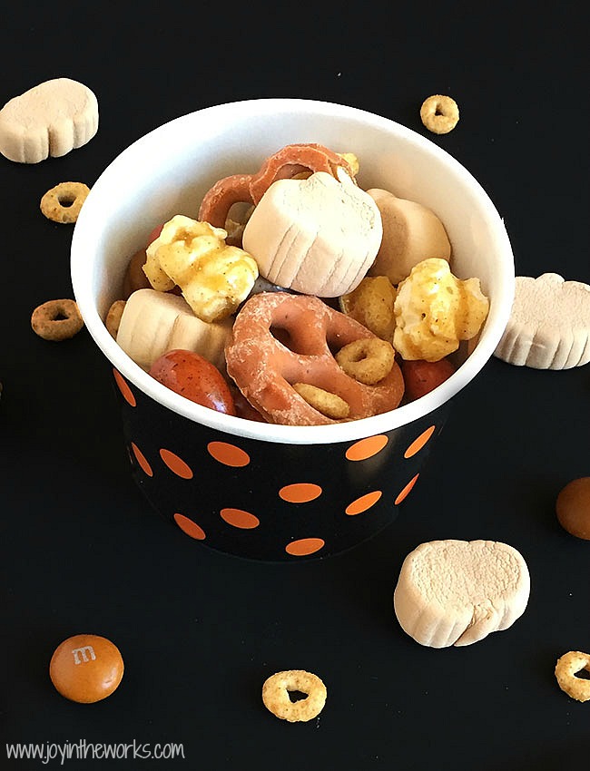 Pumpkin Spice fan? Then you have to try this Pumpkin Spice Snack Mix! It contains everything pumpkin spice flavored that you could ever want! From Pumpkin Spice Marshmallows to Pumpkin Spice M&M's to Pumpkin Spice Cheerios, this Fall Trail Mix has it all!