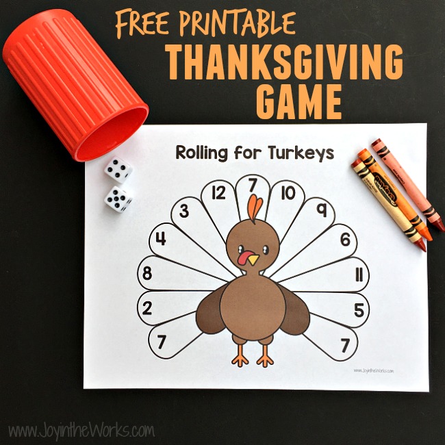 A fun printable Thanksgiving game for school or home! Rolling for Turkeys is a printable Thanksgiving game where you roll and color the turkey feathers until it is all filled in!