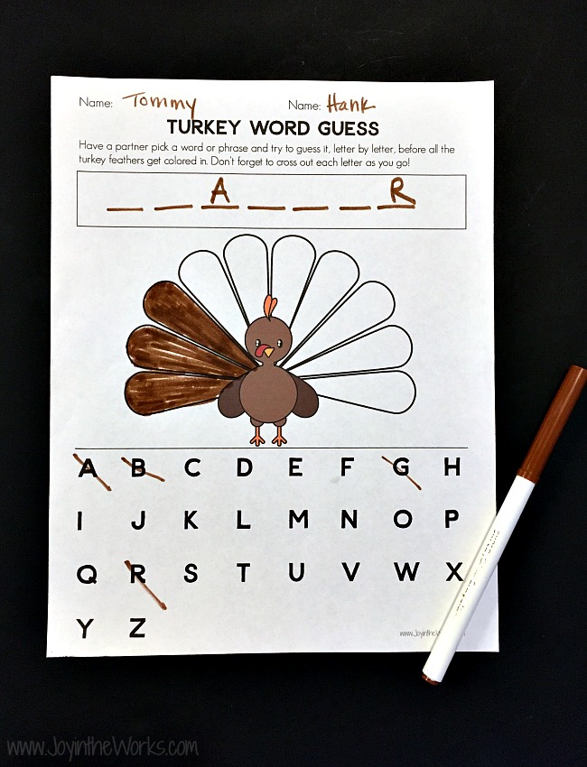 Looking for a simple game to entertain the kids on Thanksgiving? This Free Printable Thanksgiving Game that we called "Turkey Word Guess" is really just a fun version of Thanksgiving Hangman! But trust me, the kids will love it!