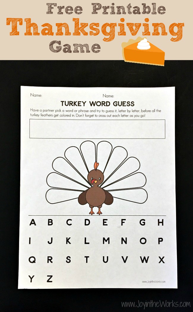 Looking for a simple game to entertain the kids on Thanksgiving? This Free Printable Thanksgiving Game that we called "Turkey Word Guess" is really just a fun version of Thanksgiving Hangman! But trust me, the kids will love it!