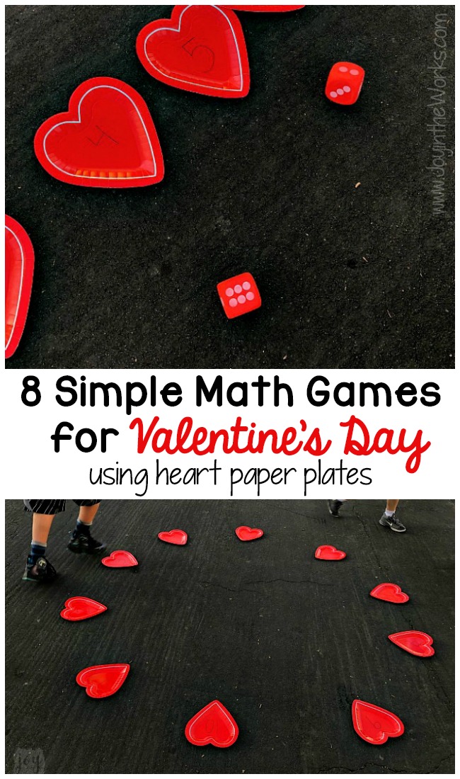 Practice addition, counting, subitizing and more with these simple Valentine themed math games using heart shaped paper plates! #valentinesday #mathgames #addition #subtraction #counting #math #handsonlearning