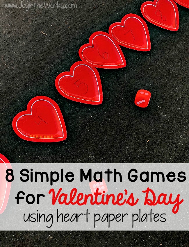 Practice addition, counting, subitizing and more with these simple Valentine themed math games using heart shaped paper plates! #valentinesday #mathgames #addition #subtraction #counting #math #handsonlearning