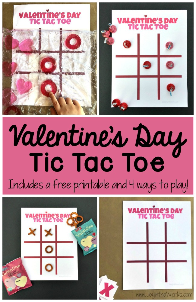 Need a quick and easy printable Valentine's Day Party Game? Valentine Themed Tic Tac Toe is always a hit, especially when you pair it with chocolate kisses or candy hearts! Download the free printable Valentine's Day game complete with game pieces or get inspired by the numerous creative game piece ideas! #valentinesdayparty #valentinesdaypartygames #kidgames #printablegame #freeprintable #tictactoe