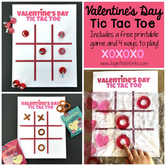 Need a quick and easy printable Valentine's Day Party Game? Valentine Themed Tic Tac Toe is always a hit, especially when you pair it with chocolate kisses or candy hearts! Download the free printable Valentine's Day game complete with game pieces or get inspired by the numerous creative game piece ideas! #valentinesdayparty #valentinesdaypartygames #kidgames #printablegame #freeprintable #tictactoe