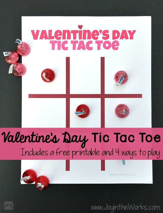 Need a quick and easy printable Valentine's Day Party Game? Valentine Themed Tic Tac Toe is always a hit, especially when you pair it with chocolate kisses or candy hearts! Download the free printable Valentine's Day game complete with game pieces or get inspired by the numerous creative game piece ideas! #valentinesdayparty #valentinesdaypartygames #kidgames #printablegame #freeprintable #tictactoe