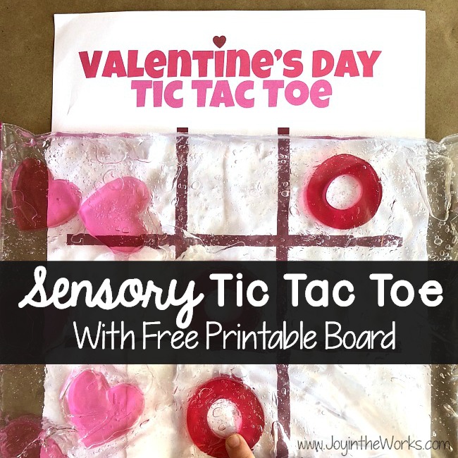 Tired of playing the same old Tic Tac Toe?! Take your game up a notch with this printable Valentine's Day Sensory Tic Tac Toe Game with free printable game board! #freeprintable #tictactoe #printablegames #valentinesdaypartygames #valentinesday #sensory #sensoryactivity #sensorybag