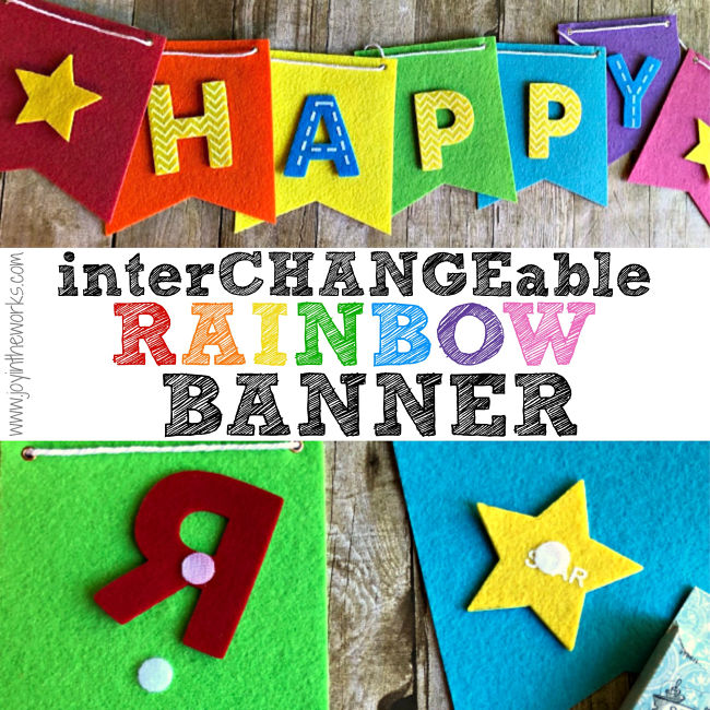 Make your own DIY Felt Banner with rainbow felt and interchangeable velcro letters so that you can use it for every holiday and special occasion!