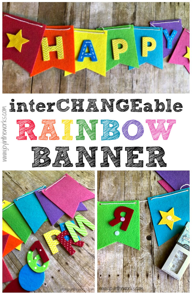 Make your own DIY Felt Banner with rainbow felt and interchangeable velcro letters so that you can use it for every holiday and special occasion!