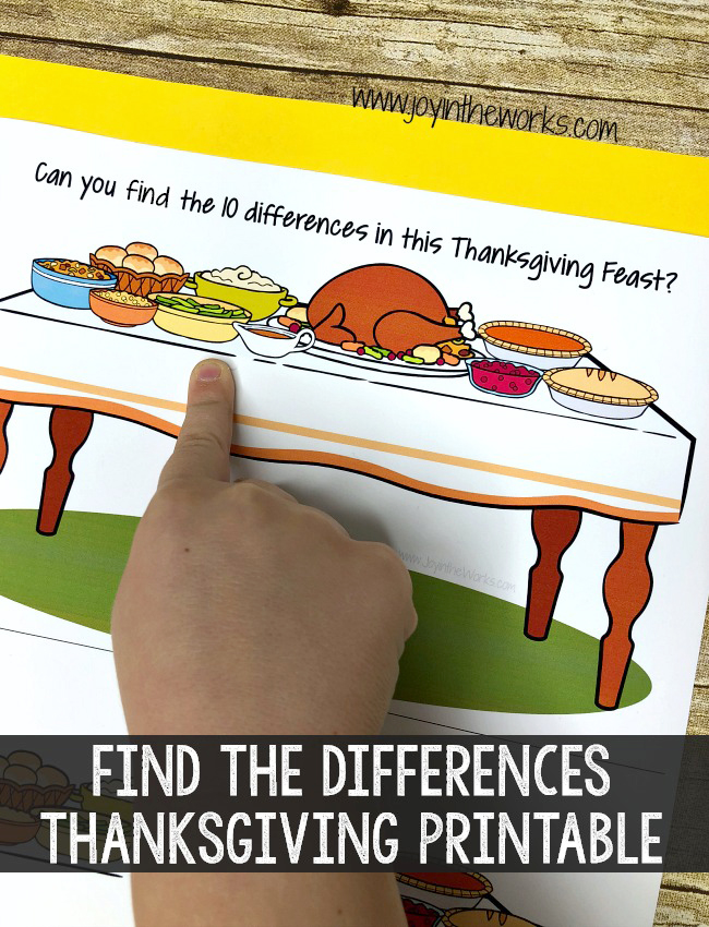 Keep the kids entertained with this Find the Differences Thanksgiving Printable. It's perfect for a Class Thanksgiving Feast at School or for Thanksgiving family fun at home!