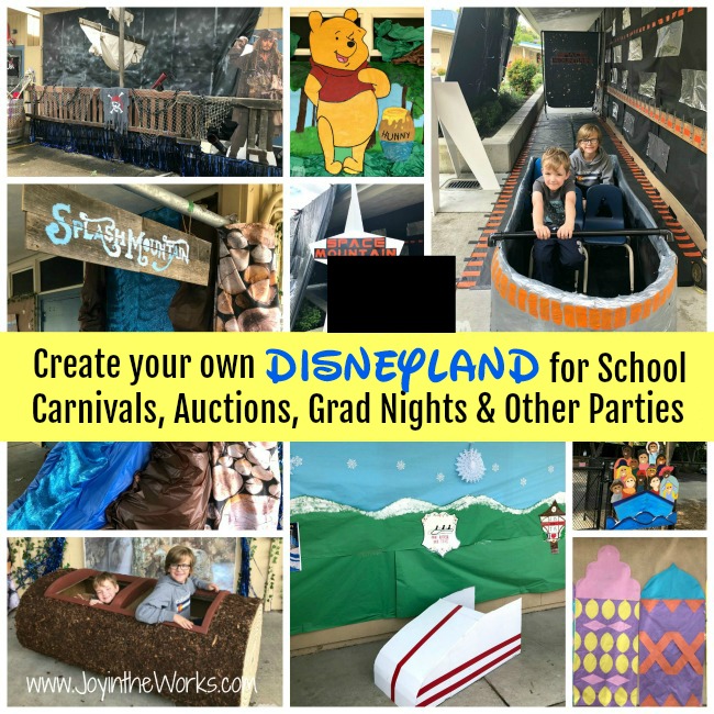 Create your own Disneyland for a school carnival, grad night or a themed Disney party with all these decoration, construction and craft projects that will help replicate all the different rides, lands and landmarks of the world famous Disneyland! From Space Mountain to It's a Small World to Pirates of the Caribbean, these ideas will inspire you to replicate Disneyland in your own backyard!