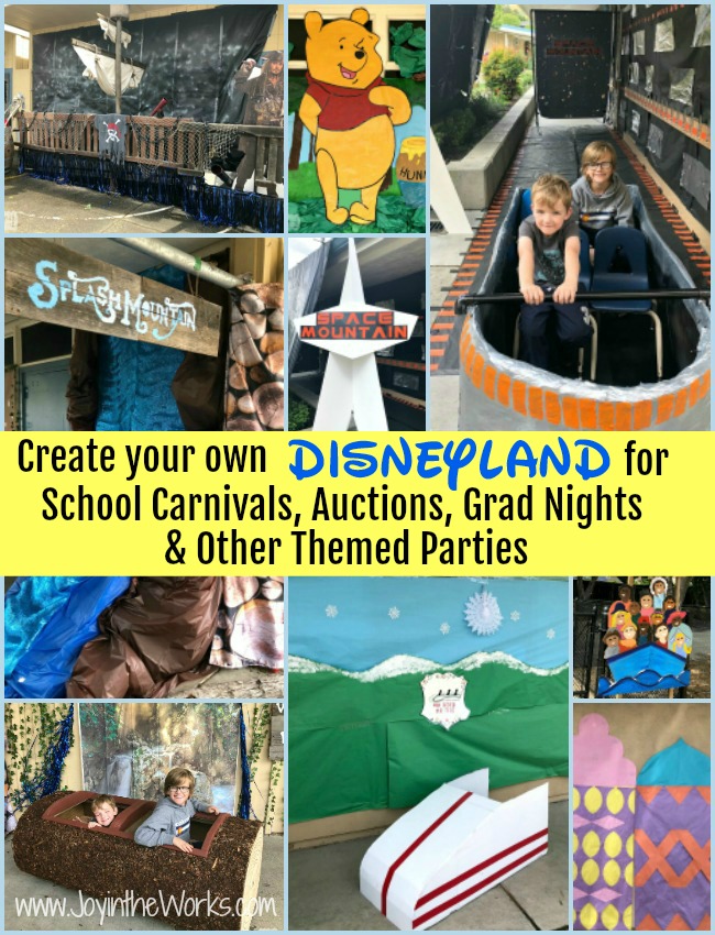 Create your own Disneyland for a school carnival, grad night or a themed Disney party with all these decoration, construction and craft projects that will help replicate all the different rides, lands and landmarks of the world famous Disneyland! From Space Mountain to It's a Small World to Pirates of the Caribbean, these ideas will inspire you to replicate Disneyland in your own backyard!