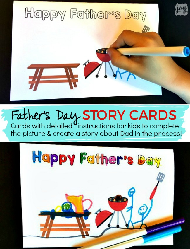 A unique twist on a homemade Father's Day card: Father's Day Story Cards! These themed "finishable" story cards have the beginnings of a picture scene and include instructions and lines for kids to create and record their story creation!