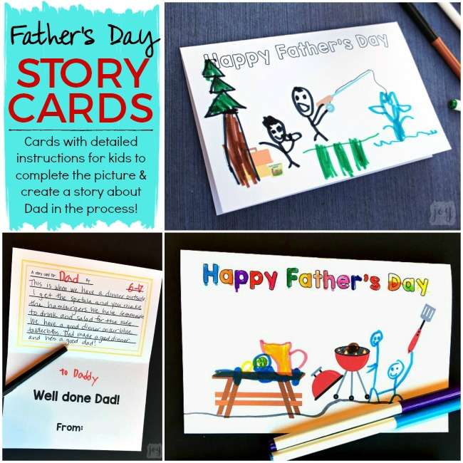 A unique twist on a homemade Father's Day card: Father's Day Story Cards! These themed "finishable" story cards have the beginnings of a picture scene and include instructions and lines for kids to create and record their story creation!