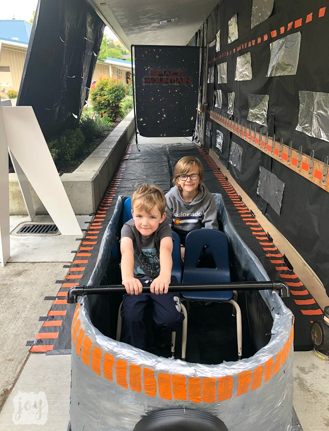 The Space Mountain roller coaster car replica as a part "The Happiest School on Earth" as we turned our school into Disneyland. You can create your own Disneyland too!