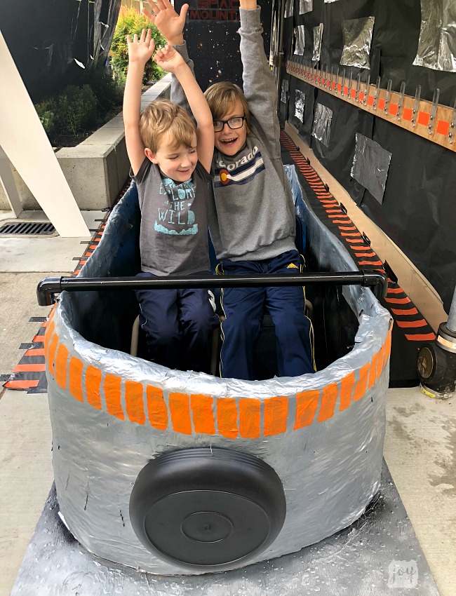 The Space Mountain roller coaster car replica as a part "The Happiest School on Earth" as we turned our school into Disneyland. You can create your own Disneyland too!