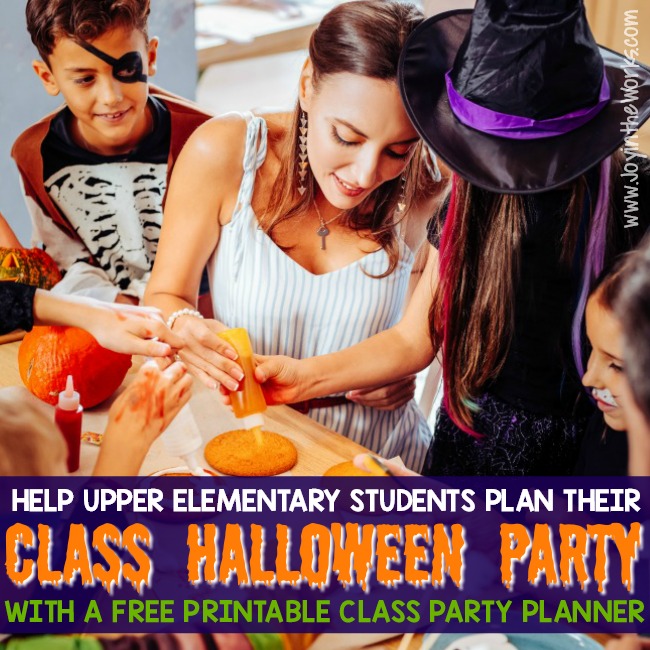 Struggling to come up with Upper Elementary Class Halloween Party ideas? Let the students plan their own Halloween Class Party! Not only will it guarantee they will enjoy themselves, but it will teach the students responsibility and organization- especially if they use this free printable Class Party Planner to get it done! #halloweenparty #halloweenclassparty #classparty #classpartyplanner #upperelementary #oldergrades #uppergrades