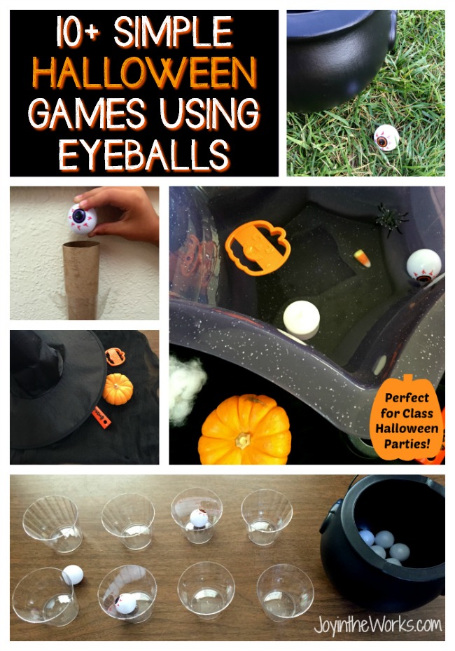 Looking for some simple Halloween party games for a Halloween Class Party or even just for a children's Halloween Party at home? These 10 Halloween Games using plastic eyeballs are perfect for preschoolers, elementary school age and even teenagers! From Eyeball Pong to an Eyeball Hunt, there is a Halloween Game everyone will love! #Halloween #Halloweengames #halloweenparty #halloweenpartygames #classparty #halloweenclassparty