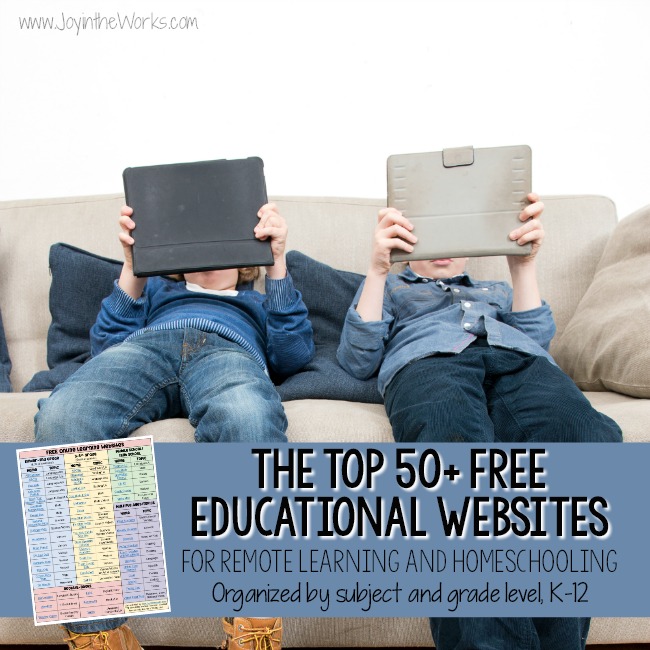 Looking for good educational websites for distance learning? These 50+ educational websites for remote learning come with a FREE printable and are organized by subject and grade level! Perfect for at home learning! #homeschooling #remotelearning #distancelearning #onlineschool #schoolonline #educationalwebsites #learningonline #freeprintable