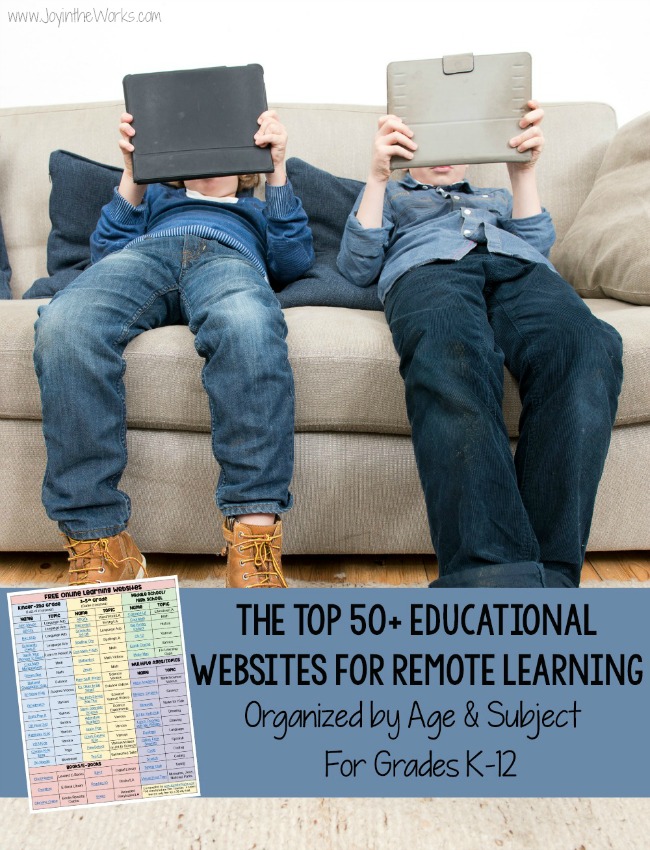 Looking for good educational websites for distance learning? These 50+ educational websites for remote learning come with a FREE printable and are organized by subject and grade level! Perfect for at home learning! #homeschooling #remotelearning #distancelearning #onlineschool #schoolonline #educationalwebsites #learningonline #freeprintable