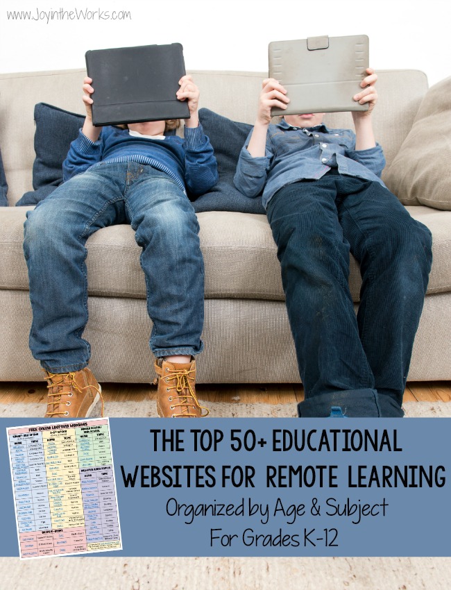 Looking for good educational websites for distance learning? These 50+ educational websites for remote learning come with a FREE printable and are organized by subject and grade level! Perfect for at home learning! #homeschooling #remotelearning #distancelearning #onlineschool #schoolonline #educationalwebsites #learningonline #freeprintable