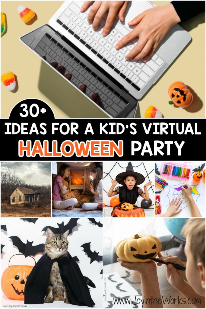 Planning a Class Halloween Party during Remote Learning? These 30+ ideas for a kid's Virtual Halloween Party have got you covered!